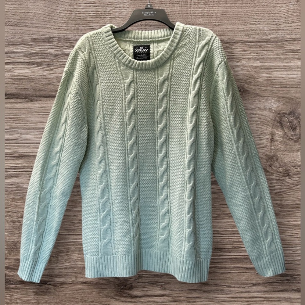 Men’s XRay Jeans Pale Green Mint Cable Knit Sweater Size XL - Picture 2 of 9